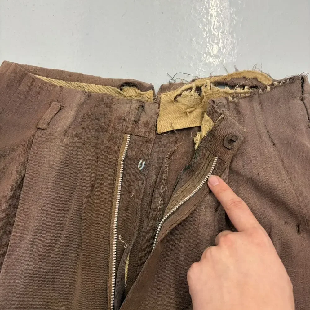 Vintage 50s Brown Rayon Drop Loop Trousers 28x29